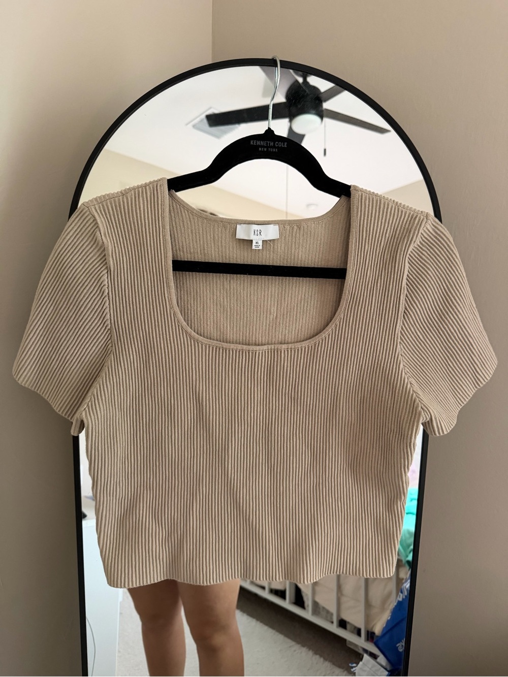 NSR Beige Ribbed Scoop Neck Crop Top